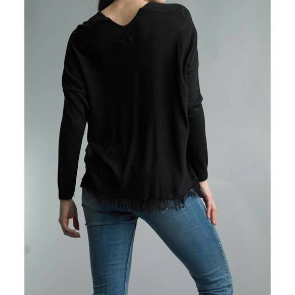 NEW TEMPO PARIS fringe vneck top in black - Picture 2 of 3